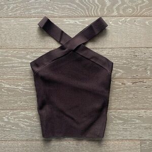 Sculpt Knit Criss Cross Cropped Tank, Coffee Bean, Size S